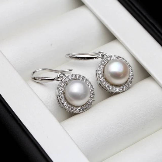 Stunning Royal Simulated Diamond Freshwater Pearl Drop Earrings - Brands N More