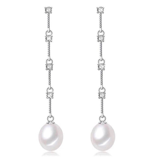 Stunning Simulated Diamond and Freshwater Pearl Dangle Earrings - Brands N More