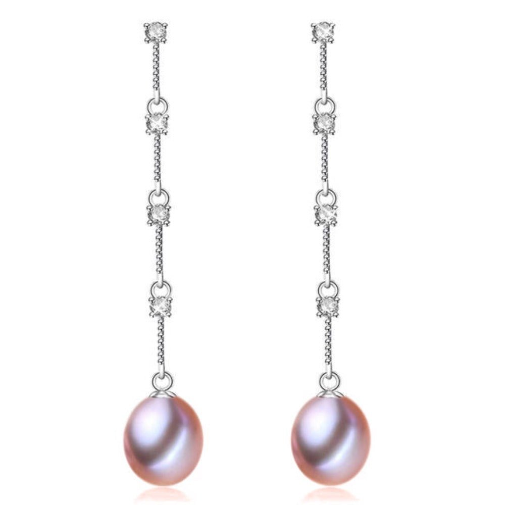 Stunning Simulated Diamond and Freshwater Pearl Dangle Earrings - Brands N More