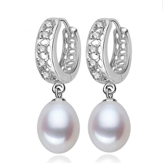 Stunning Simulated Diamond & Freshwater Pearl Drop Earrings - Brands N More