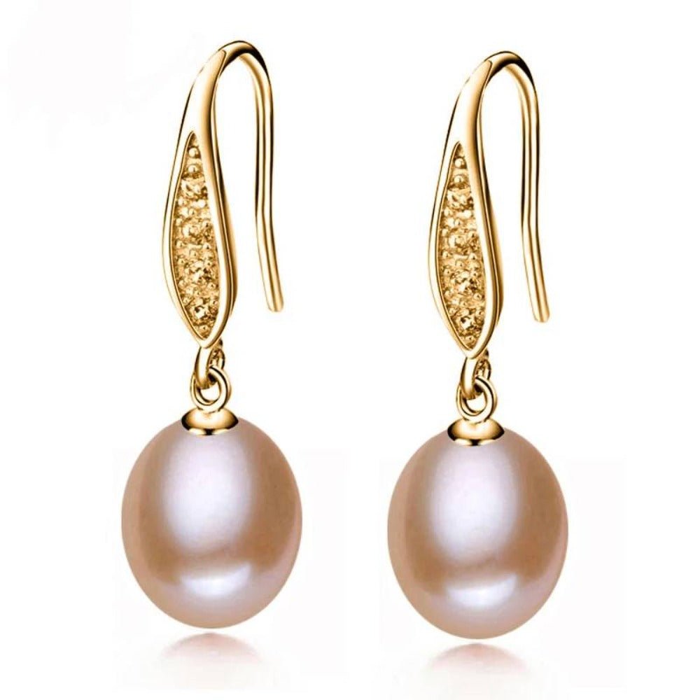 Stunning Simulated Diamond Freshwater Pearl Drop Earrings in Gold - Brands N More