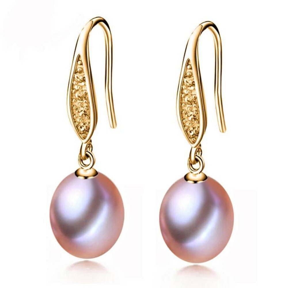 Stunning Simulated Diamond Freshwater Pearl Drop Earrings in Gold - Brands N More