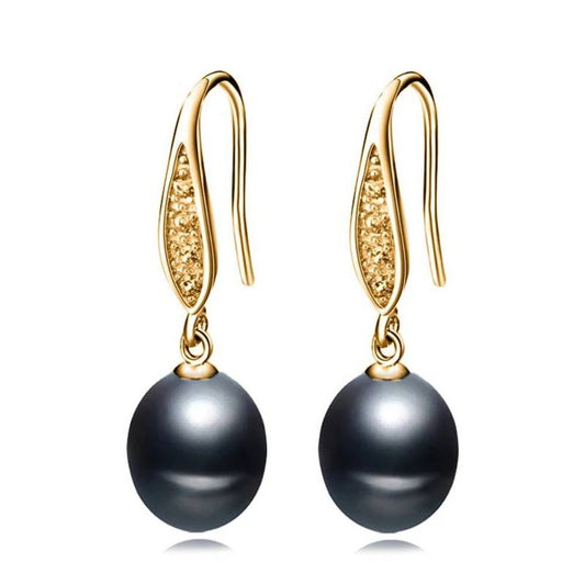 Stunning Simulated Diamond Freshwater Pearl Drop Earrings in Gold - Brands N More