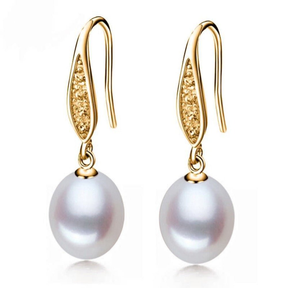 Stunning Simulated Diamond Freshwater Pearl Drop Earrings in Gold - Brands N More