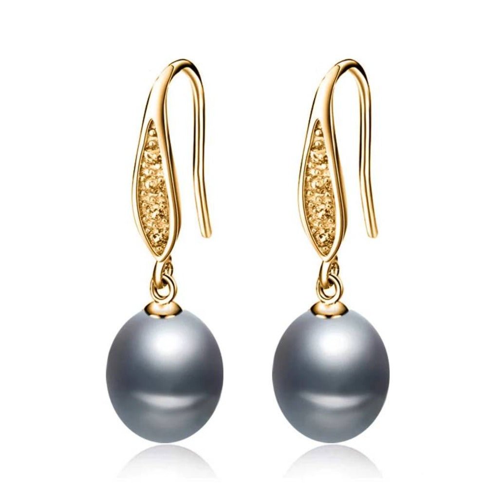 Stunning Simulated Diamond Freshwater Pearl Drop Earrings in Gold - Brands N More