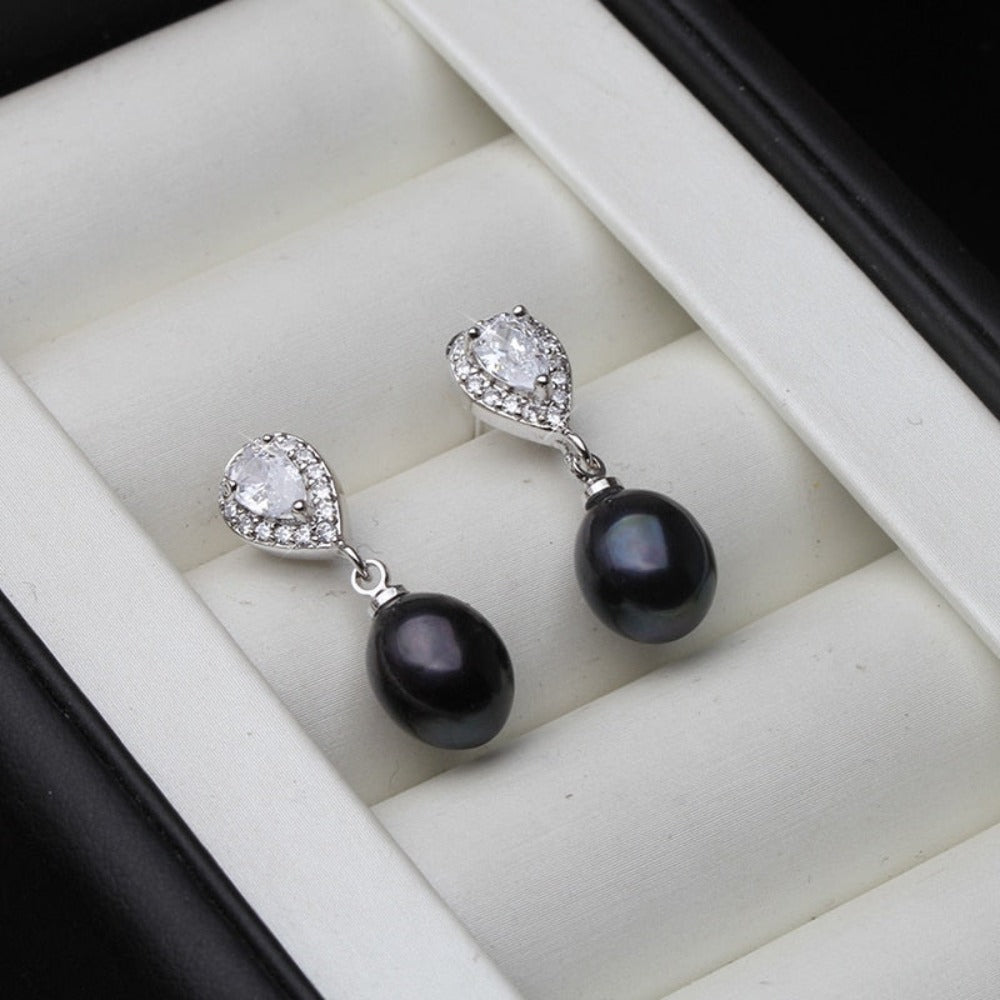 Stunning Simulated Diamond & Pearl Drop Earrings - Brands N More