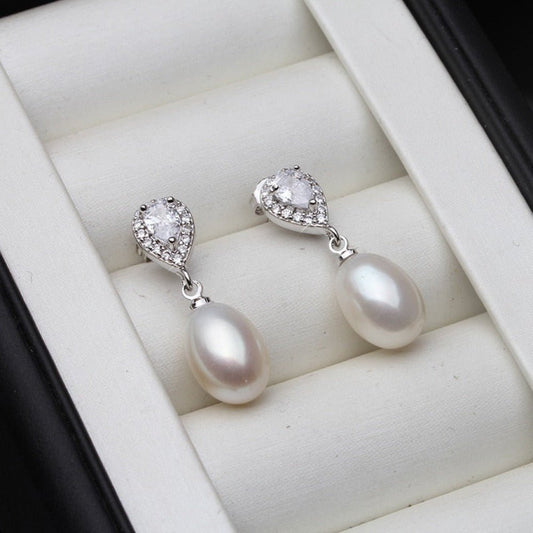 Stunning Simulated Diamond & Pearl Drop Earrings - Brands N More