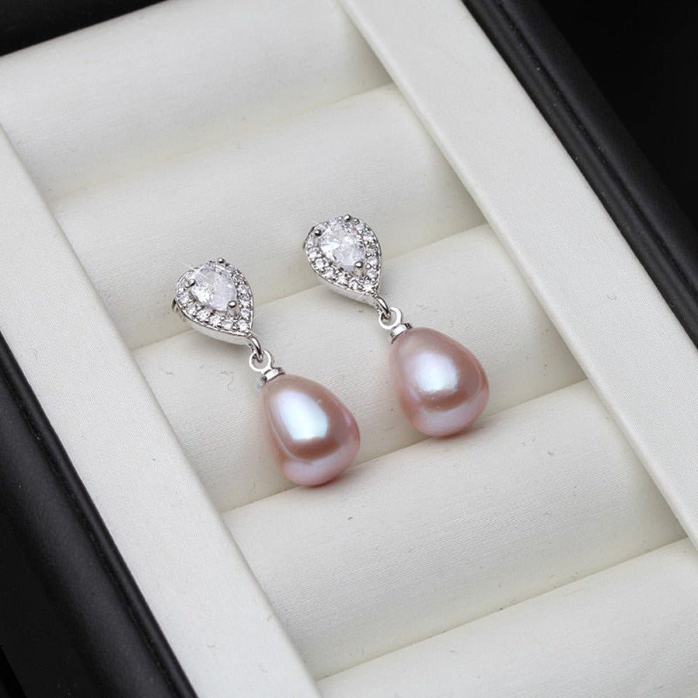 Stunning Simulated Diamond & Pearl Drop Earrings - Brands N More