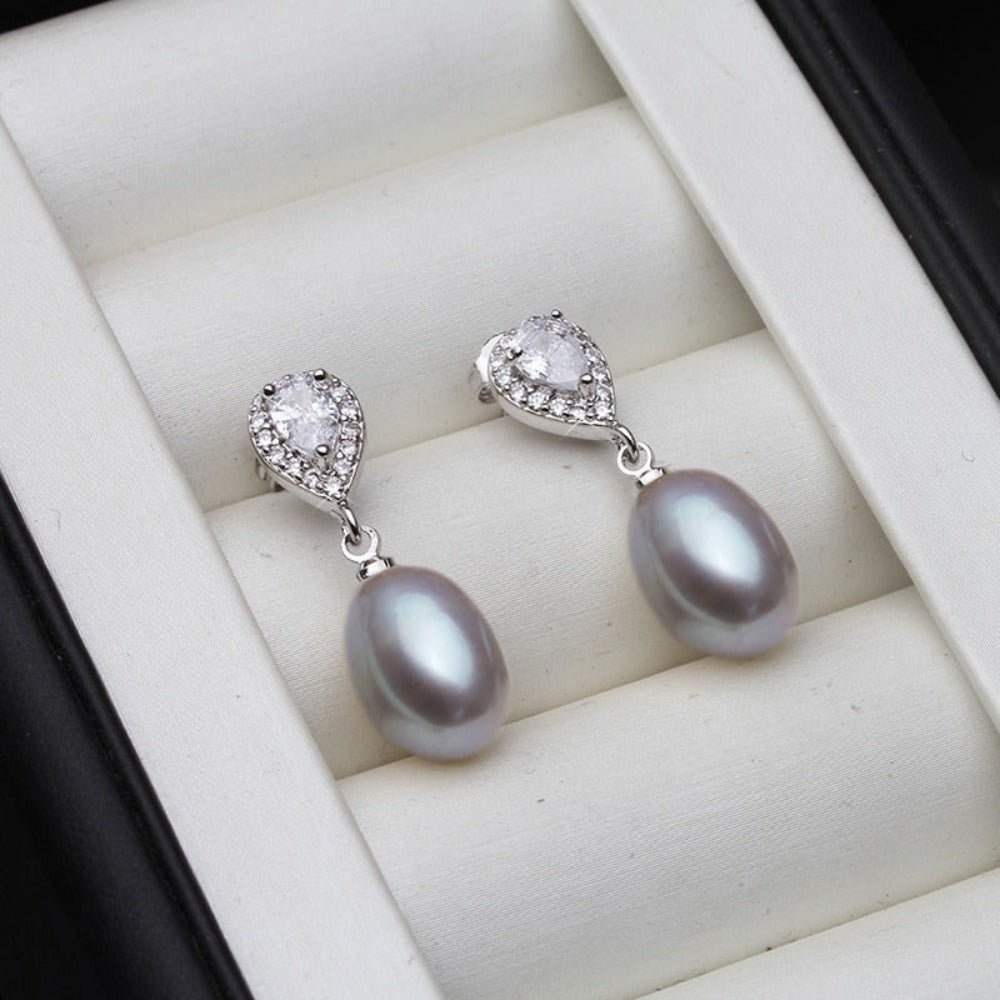 Stunning Simulated Diamond & Pearl Drop Earrings - Brands N More