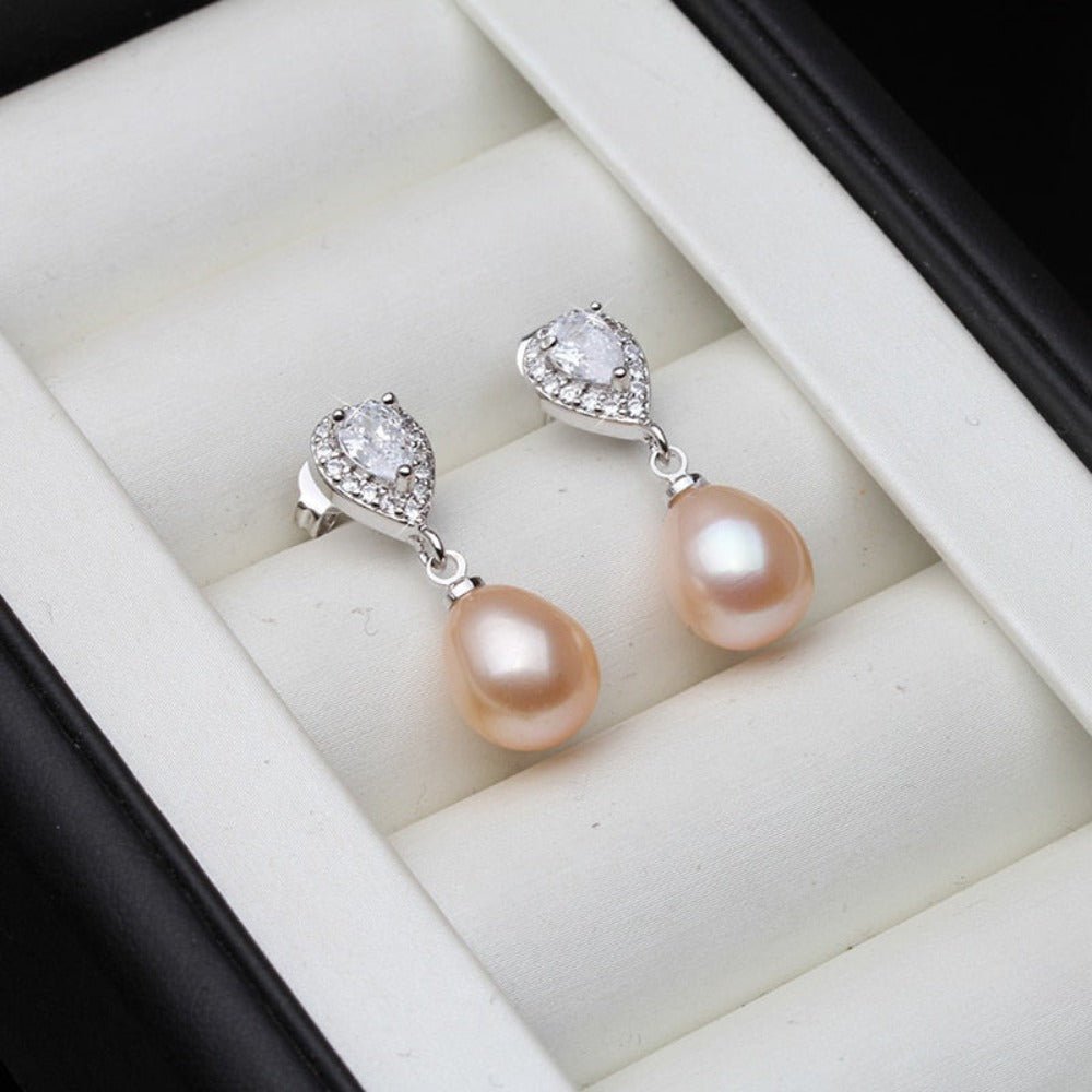 Stunning Simulated Diamond & Pearl Drop Earrings - Brands N More