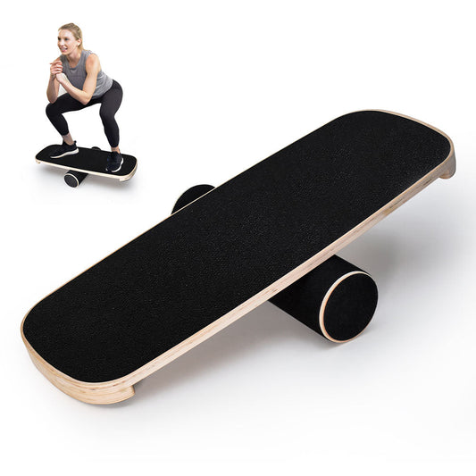 Wooden Balance Board Non-Slip Roller Home Fitness Trainer Improves Core Stability for Snowboard Skateboard Surf Yoga